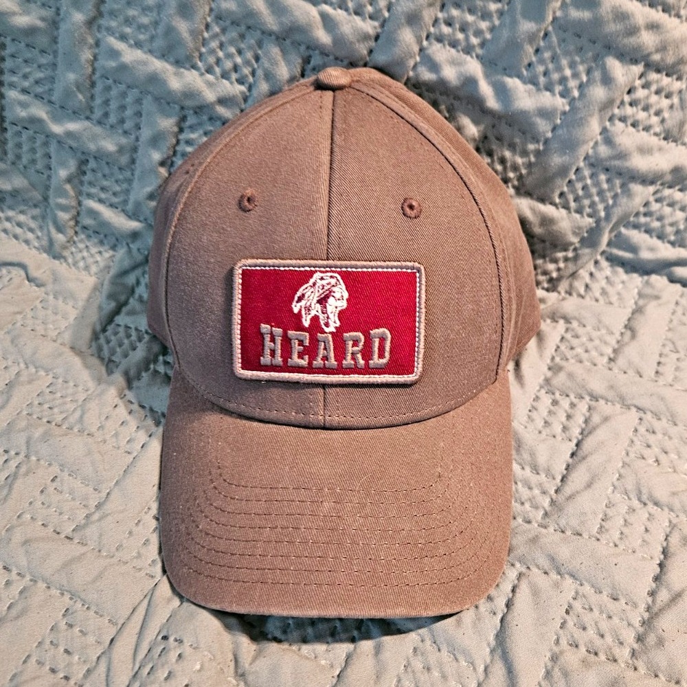 VINTAGE HEARD BRAVES DAD HAT EARTH TONE BROWN RED PATCH CAP
